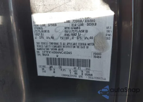 2004 Ford F-150 Fx4/Lariat/Xl/Xlt z USA, uszkodzony, nr VIN 1FTPX14504NC45265